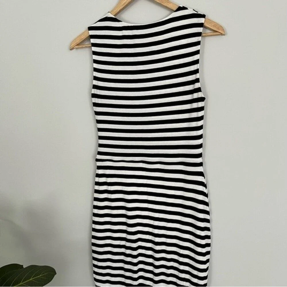 Anthropologie Bailey 44 Elena Black and White Striped Faux Wrap Dress, Size S
